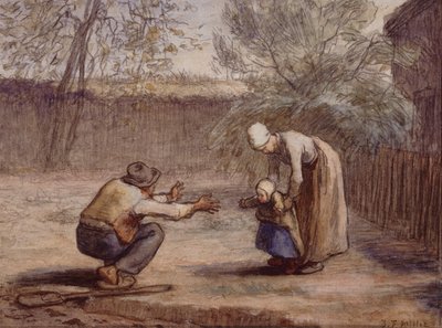 Ensimmäiset askeleet (liitu ja akvarelli) tekijältä Jean Francois Millet