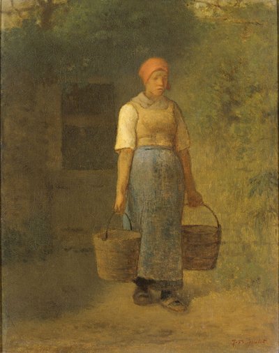Tyttö kantaa vettä, n. 1855-60 tekijältä Jean Francois Millet