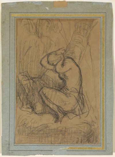 Nuori nainen kiinnittää pitkät hiuksensa kylvyn jälkeen tekijältä Jean Francois Millet