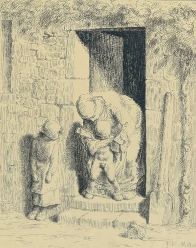 Äitiyshuolto, 1862 (lasiprintti) tekijältä Jean Francois Millet