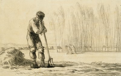 Talonpoika nojaa haarukalla, tekijältä Jean Francois Millet