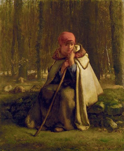 Istuva paimentar, n. 1852 tekijältä Jean Francois Millet