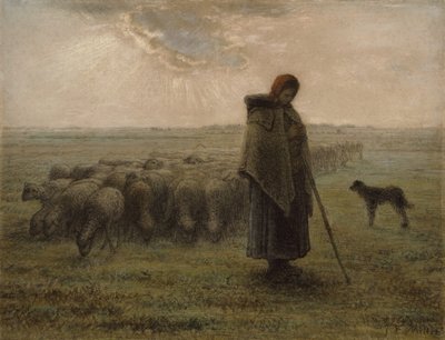 Paimentar ja hänen laumansa, 1862-63 tekijältä Jean Francois Millet