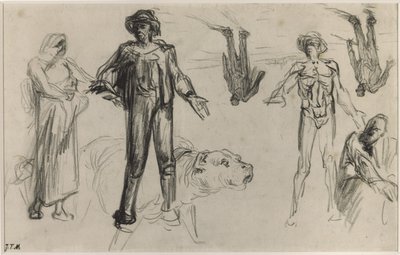 Tutkimuksia lepääville hakkuukoneille (conte värikynä paperilla) tekijältä Jean Francois Millet