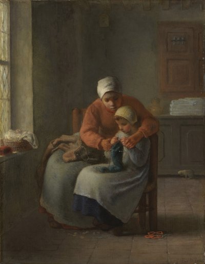 Knitting Lesson, noin 1860 tekijältä Jean Francois Millet
