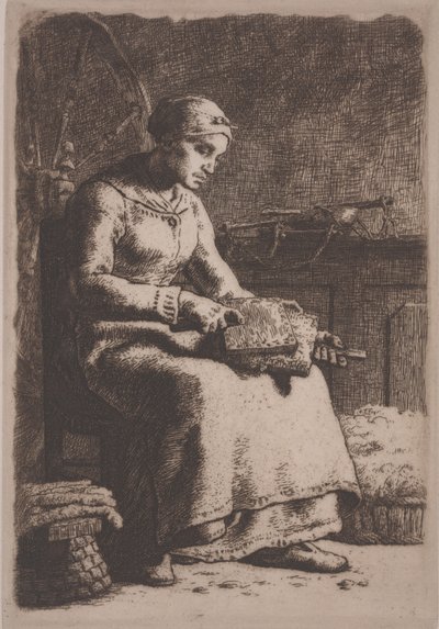The Wool Carder, n. 1856 (etsaus) tekijältä Jean Francois Millet
