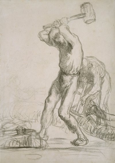 Kaksi talonpoikaa sahaavat ja halkaisivat puuta, n. 1850-1851 tekijältä Jean Francois Millet