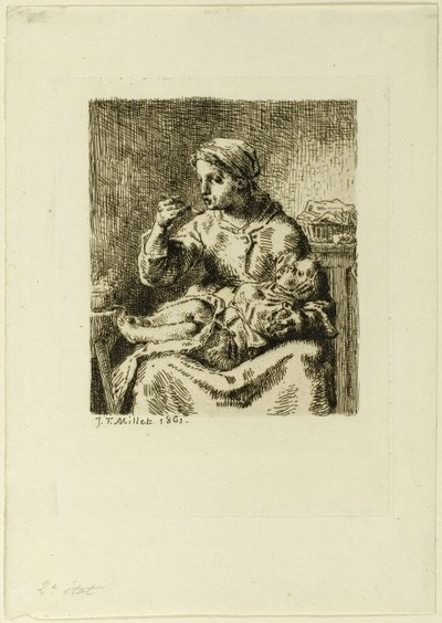 Nainen ruokkimassa lastaan tekijältä Jean Francois Millet