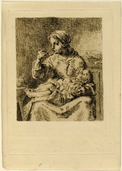 Nainen ruokkimassa lastaan tekijältä Jean Francois Millet