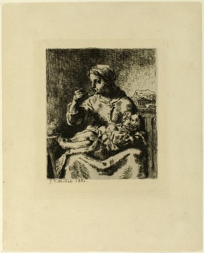Nainen ruokkimassa lastaan tekijältä Jean Francois Millet