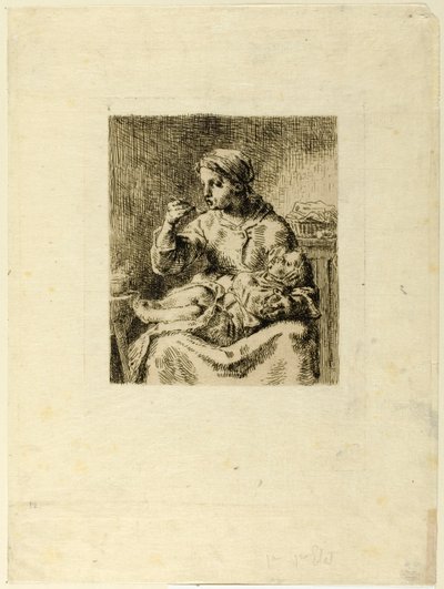 Nainen ruokkii lastaan tekijältä Jean-Francois Millet