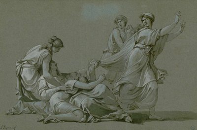 Ateenan nuoret miehet ja neitsyt uhrataan Minotauruksen uhriksi, noin 1778. tekijältä Jean François Pierre Peyron