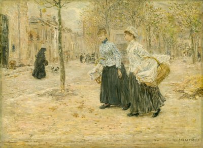 Kaksi pesinnaista ylittämässä pienen puiston Pariisissa, n. 1890. tekijältä Jean Francois Raffaelli
