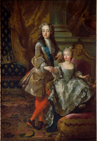 Muotokuva kuningas Ludvig XV:stä (1710-1774) ja hänen morsiamestaan Marie Anne Victoiresta (1718-1781), espanjalaisen Philip V:n tyttärestä Jean Francois De Troyn (1679-1752) maalaus Noin 1724 Firenze, Palazzo Pitti tekijältä Jean François de Troy