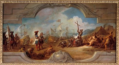 Christopher Columbus Amerikassa (maalausprojekti kattoon). 1492. Jean Francois De Troyn (1679-1752) maalaus tekijältä Jean François de Troy