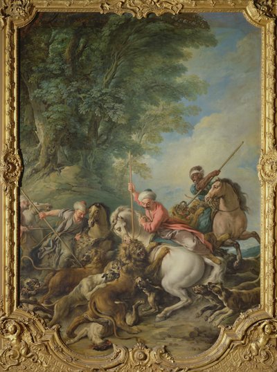 Turks Hunting Lions (öljy kankaalle) tekijältä Jean François de Troy