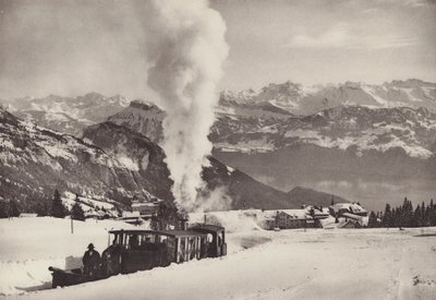 Rigi Kaltbad, Vitznau Rigi Bahnin talviurheilujuna (b/w kuva) tekijältä Jean Gaberell