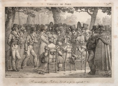 Pariisin kohtaukset: Promenade in Tuileries. Mitä he katsovat. tekijältä Jean Henri Marlet