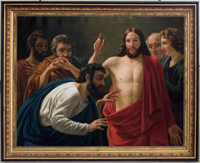 Seurakuntakirkko (Nederbrakel, Sint-Pieter-in-de-Bandenin seurakuntakirkko). Sisustus. Maalaus. Apostoli Tuomas. Jean-Henri DeCoene. tekijältä Jean Henri de Coene
