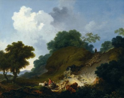 Lammaslauma laskemassa mäkeä alas tekijältä Jean Honore Fragonard