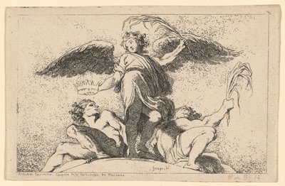 Enkeli pitelee kämmentä ja kruunua tekijältä Jean Honoré Fragonard after Annibale Carracci