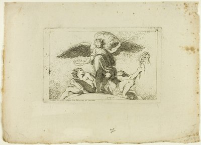 Enkeli pitelee kämmentä ja kruunua tekijältä Jean Honore Fragonard