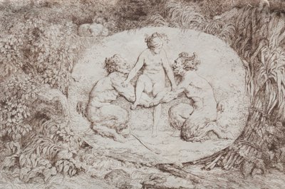 Bacchanales: Nymph, jota tukee kaksi satyyriä tekijältä Jean Honore Fragonard