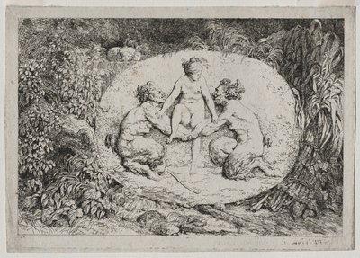 Bacchanales: Nymfi, jota tukee kaksi satyyriä, 1763. tekijältä Jean Honore Fragonard