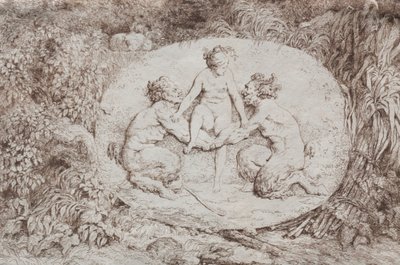 Bacchanales: Nymfi, jota tukee kaksi satyyriä, 1763. tekijältä Jean Honore Fragonard