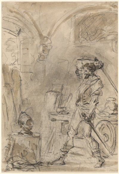 Don Quijote on iskemässä kypärää tekijältä Jean Honore Fragonard