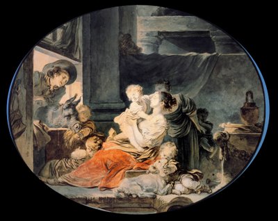 Onnellinen perhe Suuri talonpoikaisperhe. Jean Honore Fragonardin (1732-1806) maalaus 1700-luvun Pariisissa, Musee Cognacq Jay tekijältä Jean Honore Fragonard