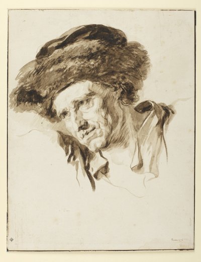 Miehen pää, jolla on turkislakka, 1774 (kynä ja muste, pesu ja grafiitti paperille) tekijältä Jean Honore Fragonard