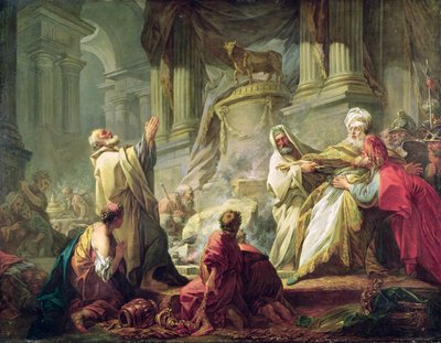 Jerobeam uhraamassa kultaiselle vasikalle, 1752 tekijältä Jean Honore Fragonard