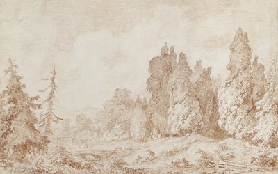 Maisema sillan kanssa, n. 1760 (punainen liitu luonnonvalkoiselle paperille) tekijältä Jean Honore Fragonard