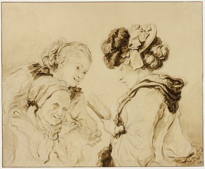Margaruerite Gerard lukemassa äidilleen ja Rosalie Fragonardille. tekijältä Jean Honore Fragonard