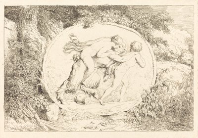 Nymfi Astride a Satyr (Nuori tyttö hajallaan satyrina) tekijältä Jean Honore Fragonard