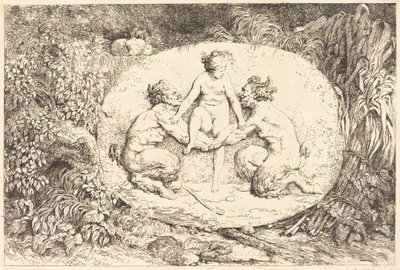 Nymfi, jota tukee kaksi satyyriä tekijältä Jean Honore Fragonard