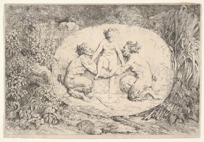 Kahden satyyrin tukema nymfi, 1763. tekijältä Jean Honore Fragonard