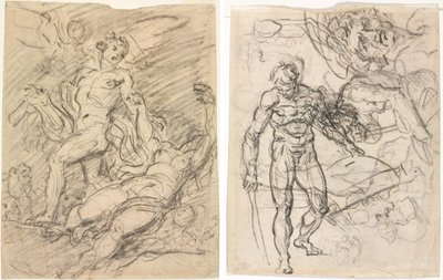 Orpheus ja Eurydike (recto); Figuuritutkimukset (käänteinen) tekijältä Jean Honore Fragonard