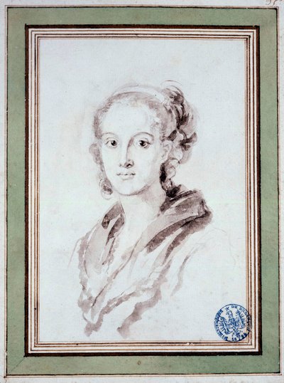 Marguerite Gerardin (1767-1837) muotokuva ranskalainen taidemaalari, Fragonardin käly Jean Honore Fragonardin (1732-1806) piirustus pesussa 1800 Besanconin ympäristössä, Musee des Beaux Arts tekijältä Jean Honore Fragonard