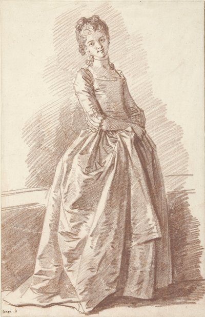 Nuori nainen seisoo, kasvot tekijältä Jean Honore Fragonard