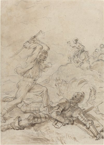 Muleteeri hyökkää Don Quijoteen, kun hän makaa avuttomana maassa tekijältä Jean Honore Fragonard