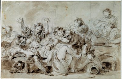 Hyökkääjä rankaisi Jälkeen "" Gascon rankaisi"", tarina Jean de la Fontaine. Jean Honore Fragonardin (1732-1806) piirustus 1700-luku Yksityinen kokoelma tekijältä Jean Honore Fragonard