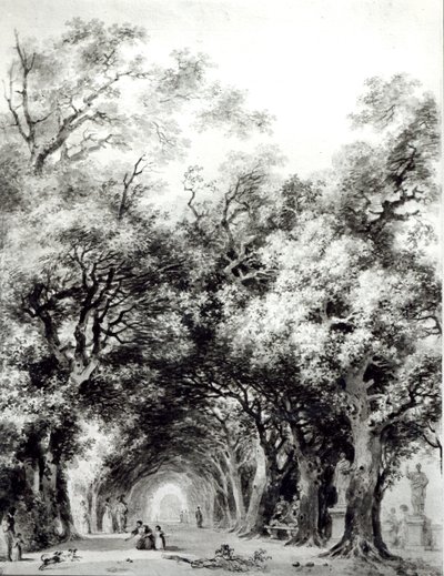 Varjoisa kuja, n. 1773-74 (seepianpesu paperilla) tekijältä Jean Honore Fragonard