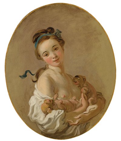 Nuori tyttö, jolla on kaksi pentua, n. 1770 tekijältä Jean Honore Fragonard