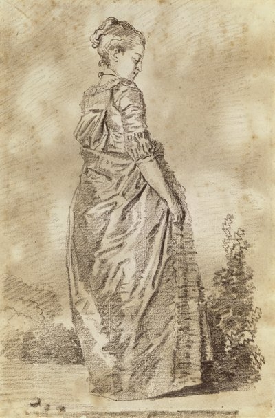 Nuori nainen kävelee (punainen liitu paperille) tekijältä Jean Honore Fragonard