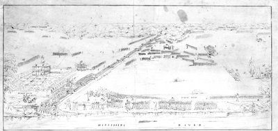 Näkymä taistelusta Chalmettes -istutuksen lähellä 8. tammikuuta 1815. tekijältä Jean Hyacinthe Laclotte