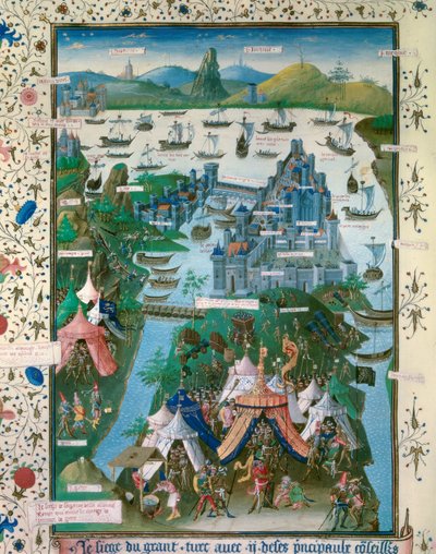 Muhammad II: Konstantinopolin piiritys (saalis tai kaatuminen) Muhammad II:n ottomaanitürkkien toimesta tekijältä Jean I Le Tavernier