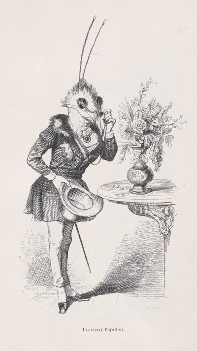Vanha perhonen kohtauksista eläinten yksityisestä ja julkisesta elämästä, n. 1837-47. tekijältä Jean Ignace Isidore Gérard