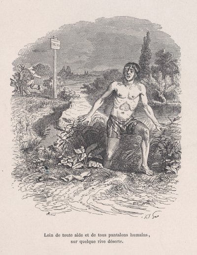 Poissa kaikesta avusta ja ilman housuja, autiolla rannalla H..., 1843. tekijältä Jean Ignace Isidore Gérard